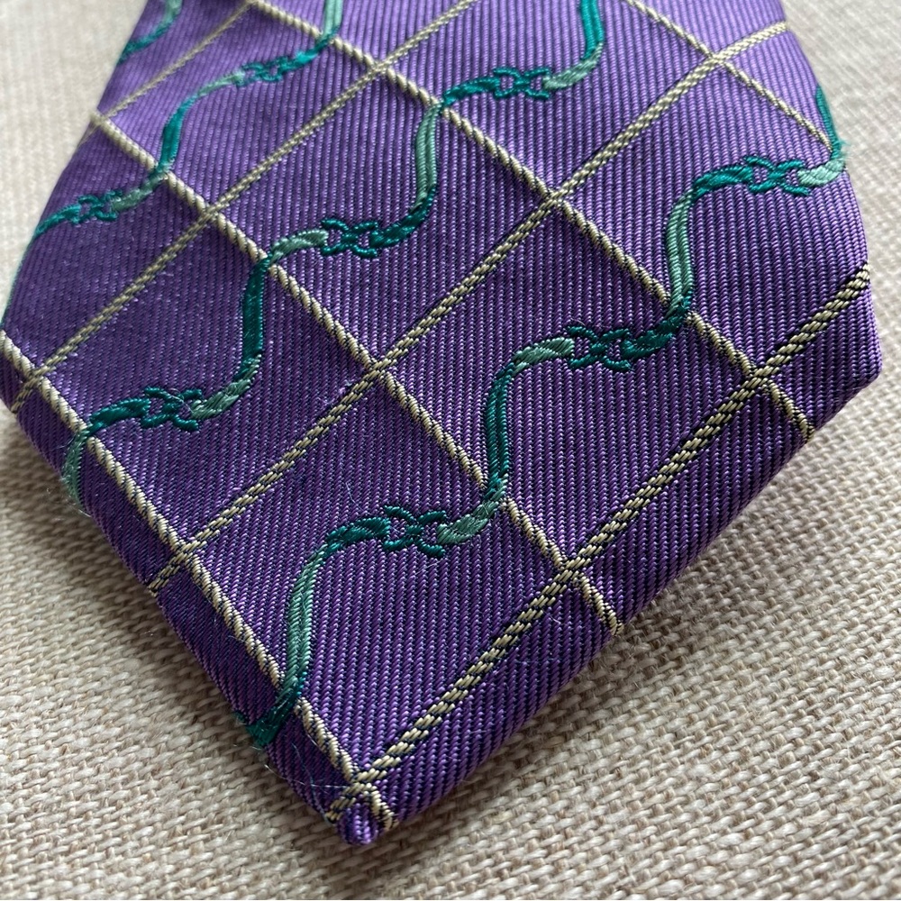 Thomas Pink Men’s Necktie 100% Pure Silk Purple Woven 3.5x58” Designer EUC